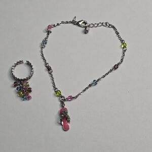 Avon Flip Flop Charm anklet with‎ Colorful Beads + Adjustable Toe Ring Set